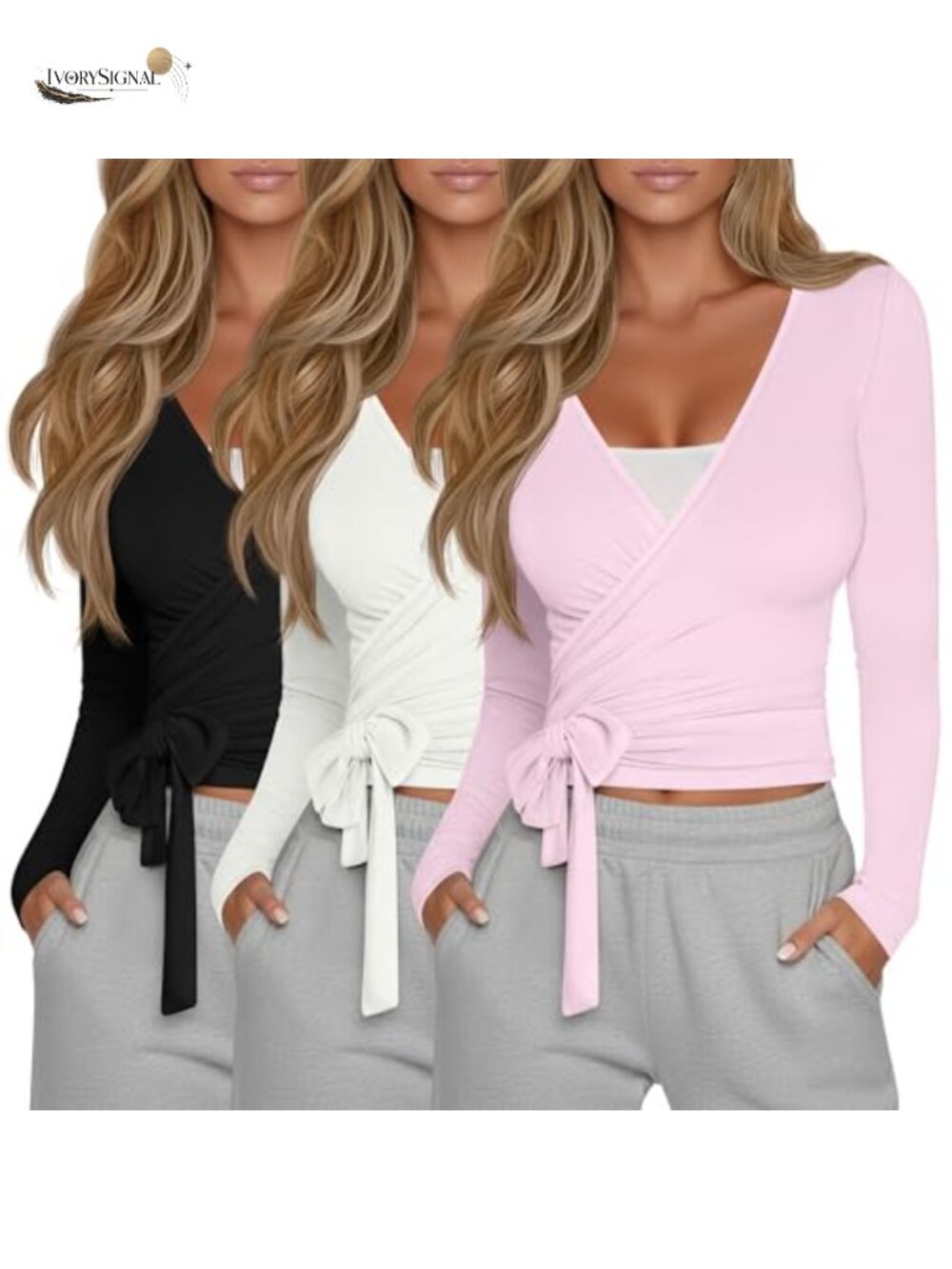 3 Pack Women's Long Sleeve Wrap Tops Cotton Blend Ballet Yoga Active Shirts